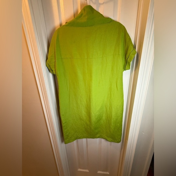 Tahari Avocado Green Sheath Mini Dress Tunic Short Sleeve Pockets Linen Artsy - Picture 8 of 16